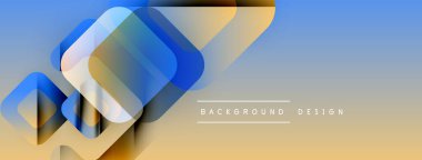 Soyut geometrik şekiller üst üste binerek katmanlı görsel efekt yaratır. Mavi, altın renkleri tasarımda baskın, modern estetiği çağrıştırıyor..