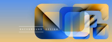 Soyut tasarım özellikleri üst üste binen renkli bloklar. Mavi, altın rengi gradyanlar modern görsel efektler yaratır. Metin arkaplan tasarımı okur.