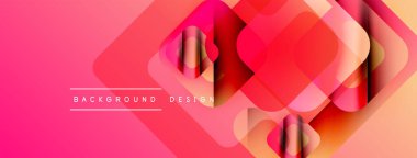 Soyut geometrik şekiller çakışıyor. Renkler turuncudan pembeye değişir. Arkaplan ve sunumlar için modern tasarım ögesi.