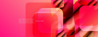 Soyut geometrik şekiller örtüşür, canlı pembe gradyan arkaplan oluşturur. Modern tasarım elementleri dijital sanat ve yenilik öneriyor.