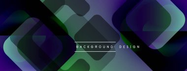 Soyut geometrik şekiller örtüşüyor, canlı mor ve yeşil renkler yaratıyor. Modern tasarım dijital arkaplanlar ve sunumlar için uygundur.