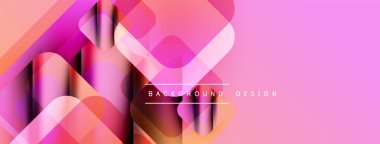 Soyut geometrik şekiller örtüşüyor, canlı pembe, turuncu renkler yaratıyor. Modern tasarım dinamik hareket ve pürüzsüz geçişler öneriyor.