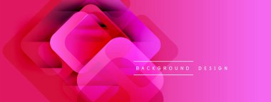 Soyut pembe dizayn özellikleri üst üste binen kareler. Gradyan gölgeler derinlik yaratır, modern estetik. Metin arkaplan tasarımı okur.