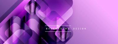 Soyut mor tasarım üst üste binen kareler, gradyanlar, dinamik bileşimler içerir. Arka planlar ve sunumlar için modern estetik.