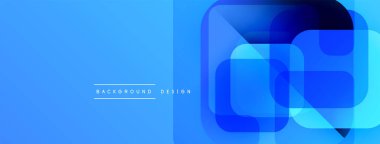 Parlak mavi soyut geometrik desen. Üst üste binen kareler modern görsel efektler yaratır. Minimalist tasarım arka planlar için uygundur.