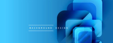 Parlak mavi soyut şekiller çakışıyor. Modern tasarım şeffaflığı, eğilimleri, temiz çizgileri içerir. Pankartlar ve sunumlar için minimalist estetik.
