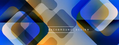 Soyut geometrik şekiller örtüşüyor, canlı mavi, turuncu renkler yaratıyor. Modern tasarım arka planlar, pankartlar, sunumlar için uygun.