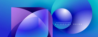 Soyut şekiller örtüşüyor, parlak mavi ve mor renkler yaratıyor. Modern tasarım elementleri dijital sanatı, pürüzsüz geçişleri öneriyor.
