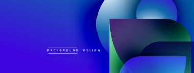 Soyut mavi tasarım, üst üste binen şekiller. Gradyan renkler dinamik görsel efekt yaratır. Metin arka plan tasarımı okur. Modern estetik.