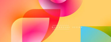 Soyut renkli şekiller çakışıyor. Gradyan renkler harmanlanarak, dinamik görsel efekt yaratır. Modern tasarım elementleri yaratıcılığı ve enerjiyi önerir.