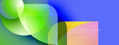 Soyut, enerjik şekiller çakışıyor. Mavi, yeşil, sarı renkler harmanlanır. Arka planlar ve sunumlar için modern tasarım öğesi. Basit, temiz estetik..