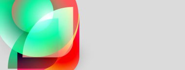 Soyut şekiller örtüşür, canlı renk karışımları yaratır. Renkler hareketi, enerjiyi ve modern tasarımı gösteriyor. Temiz arkaplan karşıtlık sağlar.