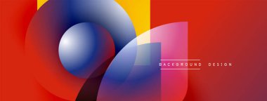 Soyut canlı tasarım, üst üste binen daireler, gradyanlar. Kırmızı, sarı, mavi renkler dinamik görsel etki yaratır. Modern estetik.