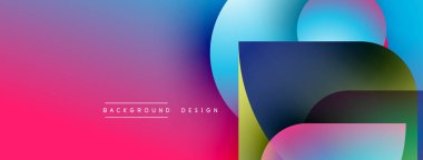 Soyut renkli arkaplan. Üst üste binen şekiller dinamik görsel efekt yaratır. Gradyan renkleri yumuşak, canlı tasarım elementleri sunar.