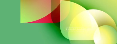 Soyut geometrik şekiller çakışıyor. Yeşil, sarı, kırmızı renkler düzgün bir şekilde harmanlanır. Arkaplan ve sunumlar için modern tasarım ögesi.