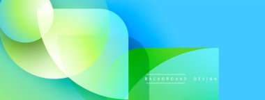 Soyut gradyan şekiller çakışıyor. Mavi, yeşil renkler kompozisyona hakim. Arkaplan ve afişler için modern tasarım ögesi.
