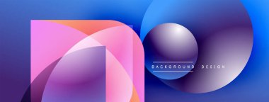 Soyut geometrik şekiller çakışıyor. Canlı mavi, mor, pembe renkler harmanlanmış. Arkaplan ve sunumlar için modern tasarım ögesi.