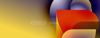 Soyut eğimler, üst üste binen şekiller dinamik görsellik yaratır. Sarı geçişler mavi, kırmızı aksanlar modern tasarımı temsil ediyor.