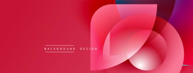 Soyut kırmızı arkaplan tasarımı üst üste binen yarı saydam şekiller. Gradyan renkler dinamik görsel efekt yaratır. Minimalist stil.
