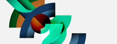 Soyut şekiller örtüşür, dinamik bileşim yaratır. Renkler harmanlanmış, kestane rengi, turuncu beyaz arka plan. Modern tasarım hareketi, akıcılığı çağrıştırıyor.