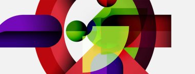 Soyut kompozisyon. Üst üste binen renkli şekiller dinamik görsel etki yaratır. Modern tasarım, canlı renkler, mevcut geometrik biçimler.