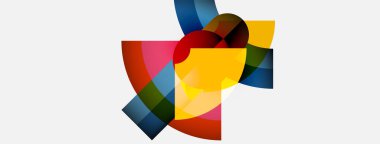 Soyut renkli şekiller örtüşür, dinamik bileşim yaratır. Parlak renkler harmanlanır ve ilginç bir görsel etki yaratır. Minimalist tasarım.