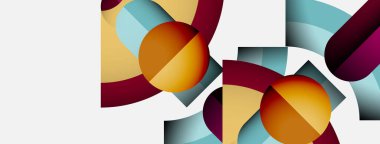 Soyut geometrik bileşim. Şekiller örtüşüyor, dinamik görsel ilgi yaratıyor. Sıcak, serin tonlar kusursuz bir şekilde harmanlanır. Minimalist tasarım.