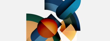 Soyut geometrik bileşim. Üst üste binen şekiller, dinamik görsel ilgi yaratır. Sıcak, serin renkler harmanlanır, modern tasarım oluşturulur.