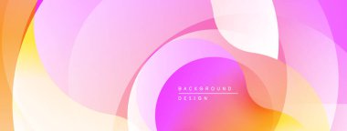 Soyut eğimler, akışkan şekiller yumuşak ve modern bir zemin oluşturur. Pembe, turuncu, mor renkler kompozisyona hakim. Minimalist tasarım.