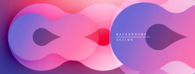 Soyut sıvı şekilleri örtüşür, canlı pembeler, morlar, maviler yaratır. Arkaplan ve sunumlar için modern tasarım ögesi.