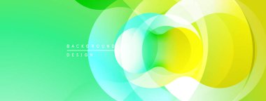Soyut, enerjik çemberler çakışıyor. Yeşil, sarı, turkuaz renkler dinamik görsel efekt yaratır. Modern tasarım ögesi.