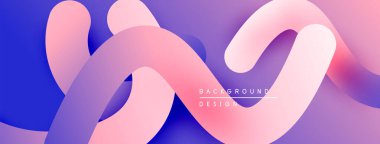 Soyut akışkan kurdeleler, mor, pembe renkler dinamik bir zemin oluşturur. Modern tasarım, pürüzsüz eğimler, görsel cazibe.