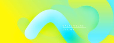 Soyut sıvı şekilleri sarı, yeşil ve mavi renkleri harmanlıyor. Modern tasarım hareketi, enerjiyi, görsel cazibeyi çağrıştırıyor.