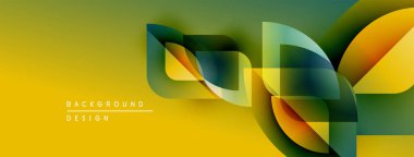 Soyut geometrik şekiller örtüşür, parlak sarı ve yeşil renkler yaratır. Modern tasarım elementleri dinamik hareket, görsel doku önerir.