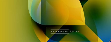 Soyut arkaplan özellikleri üst üste binen renkli şekiller. Sarı, yeşil renkler tasarıma hakim, dinamik görsel efekt yaratıyor. Modern, sıvı formlar.