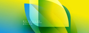 Soyut, enerjik bir arkaplan. Üst üste binen şekiller dinamik görsel efekt yaratır. Sarı, yeşil, mavi renkler kompozisyona hakim. Modern tasarım ögesi.