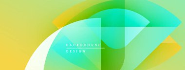 Soyut geometrik şekiller çakışıyor. Sarı, yeşil renkler modern tasarım yaratır. Metin arka plan tasarımı okur. Pürüzsüz gradyanlar görsel ahenk sunar.