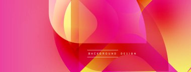 Soyut enerjik tasarım. Pembe, sarı renkler düzgün bir şekilde harmanlanır. Modern geometrik şekiller dinamik görsel efektler yaratır. Arkaplanda değişken geçişler var.