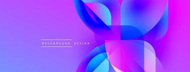 Soyut enerjik tasarım. Üst üste binen şekiller dinamik mor ve mavi renkler yaratır. Dijital projeler için modern arkaplan.