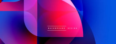 Soyut canlı tasarım, üst üste binen daireler, gradyanlar. Mavi, pembe, mor renkler modern görsel efektler yaratır. Metin arkaplan tasarımı okur.