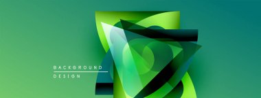 Soyut yeşil tasarım. Üst üste binen şekiller dinamik görsel efekt yaratır. Değişik renkler, modern estetik. Projeler için arkaplan ögesi.