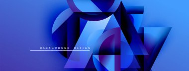 Soyut mavi şekiller örtüşür, dinamik görsel efekt yaratır. Renkler derinliği gösteriyor, modern tasarım estetiği. Metin arkaplan tasarımı okur.