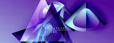 Soyut geometrik şekiller örtüşüyor, canlı mor gradyanlar yaratıyor. Modern tasarım öğeleri dijital sanatı, yeniliği, akıcılığı önerir.