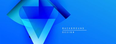 Parlak mavi soyut geometrik tasarım. Gradyan katmanlar derinlik yaratır, modern his. Metin arka plan tasarımı okur. Basit, temiz estetik..