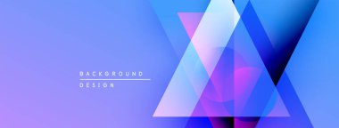 Soyut geometrik şekiller örtüşüyor, canlı mor ve mavi renkler yaratıyor. Modern tasarım arka planlar, pankartlar, sunumlar için uygun.