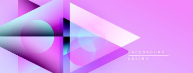 Soyut geometrik şekiller örtüşür, canlı mor gradyan arkaplan oluşturur. Modern tasarım elementleri yenilik ve teknoloji öneriyor.