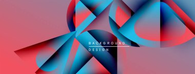 Soyut geometrik şekiller örtüşüyor, canlı pembe, mavi, kırmızı gradyanlar yaratıyor. Modern tasarım elementleri dinamik hareket, görsel doku önerir.