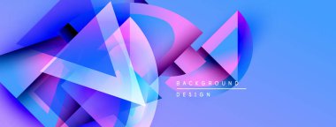 Soyut geometrik şekiller örtüşür, parlak mavi ve pembe renkler yaratır. Modern tasarım dijital sanat ve dinamik kompozisyon öneriyor.