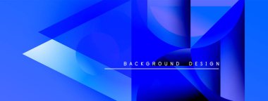 Soyut mavi tasarım üst üste binen şekiller, gradyanlar. Metin arka plan tasarımı okur. Modern, canlı kompozisyon.