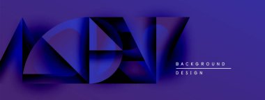 Soyut geometrik şekiller, mavi renkler, katmanlı tasarım. Gradyan efektli modern arkaplan, metin elemanları mevcut. Minimalist kompozisyon.